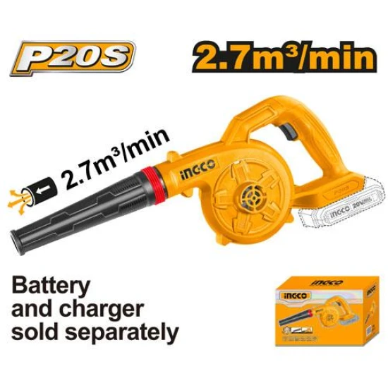 INGCO P20S Cordless Air Blower – Powerful 2.7m³/min Airflow (Battery & Charger Not Included) CABLI20028