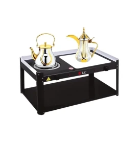 Electric Hot Plate 1250W With Dual Heating Plates And Storage Shelves, Portable Design With Wheels DLC-5537 Black/White